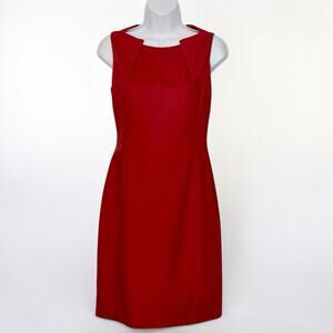 T Tahari Red Sheath Dress Sleeveless Pleated Bateau Neck Career Cocktail Size 2